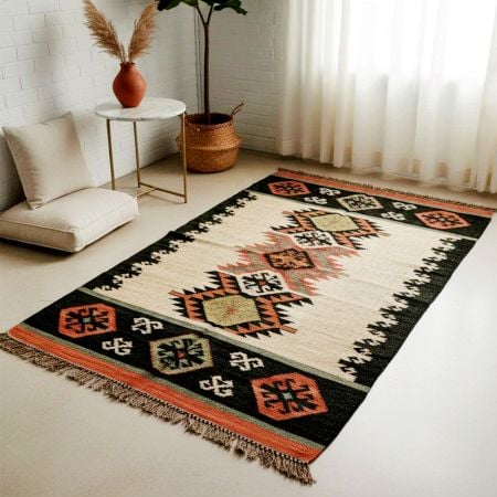 Handmade Vintage Multicolor Jute Dhurrie For Home